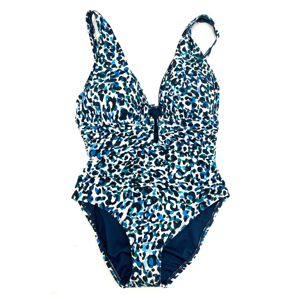Bleu Rod Beattie Plunge Halter Blue Tummy Control One-Piece Swimsuit 22W NWT